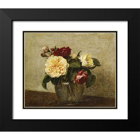 Red and Yellow Roses Black Modern Wood Framed Art Print with Double Matting by Latour, Henri Fantin
