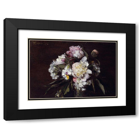 Peonies, White Carnations and Roses Black Modern Wood Framed Art Print with Double Matting by Fantin-Latour, Henri