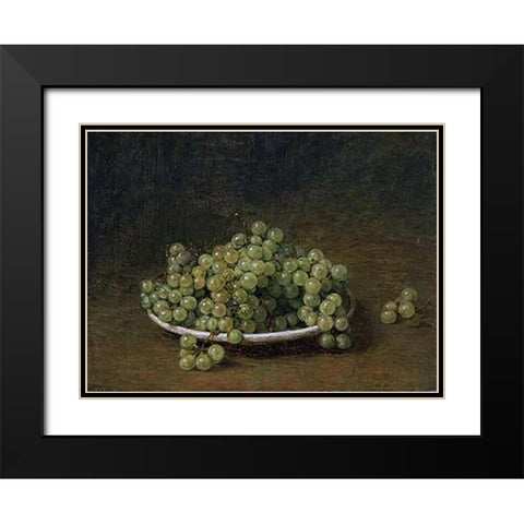 White Grapes On a Plate Black Modern Wood Framed Art Print with Double Matting by Latour, Henri Fantin