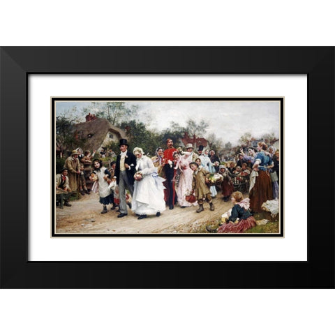 The Village Wedding Black Modern Wood Framed Art Print with Double Matting by Fildes, Sir Samuel Luke