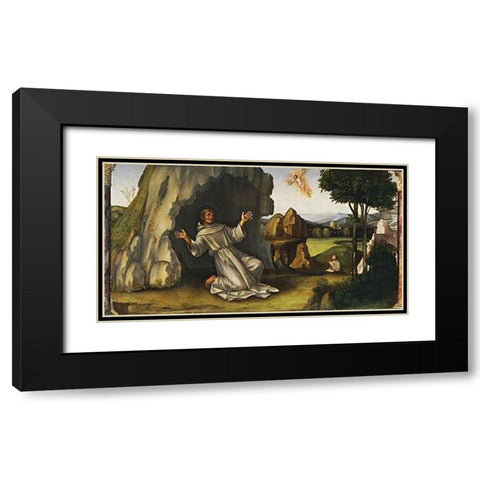 Saint Francis Receiving The Stigmata Black Modern Wood Framed Art Print with Double Matting by Francia, Francesco Raibolini