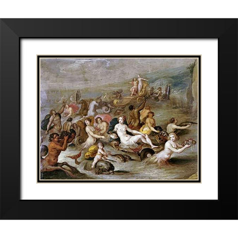 The Triumph of Amphitrite Black Modern Wood Framed Art Print with Double Matting by Francken, Frans II