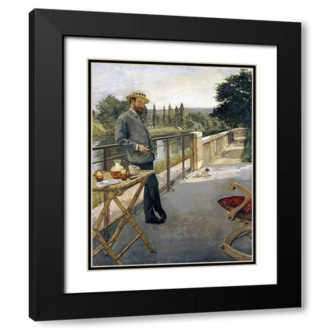 An Elegant Man On a Terrace Black Modern Wood Framed Art Print with Double Matting by Gervex, Henri