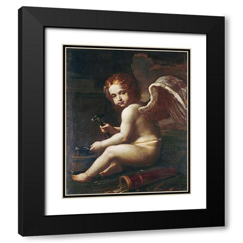 Cupid Sharpening His Arrows Black Modern Wood Framed Art Print with Double Matting by Gessi, Giovan Francesco