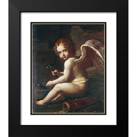 Cupid Sharpening His Arrows Black Modern Wood Framed Art Print with Double Matting by Gessi, Giovan Francesco