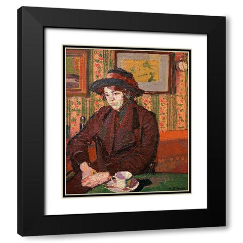 Girl With a Tea Cup Black Modern Wood Framed Art Print with Double Matting by Gilman, Harold