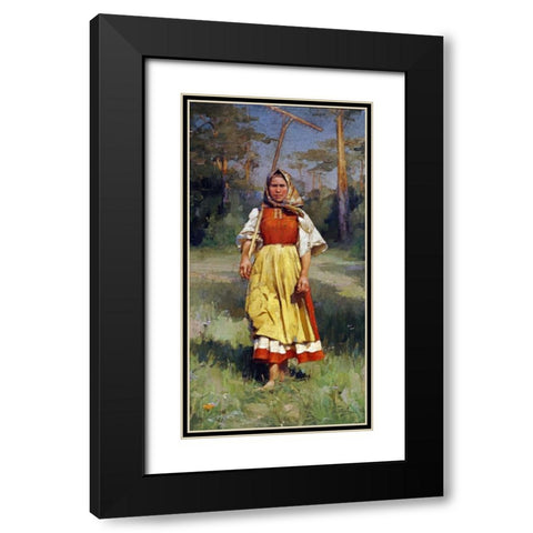 The Village Girl Black Modern Wood Framed Art Print with Double Matting by Gorokhoff, Ivan Lavrentievitch