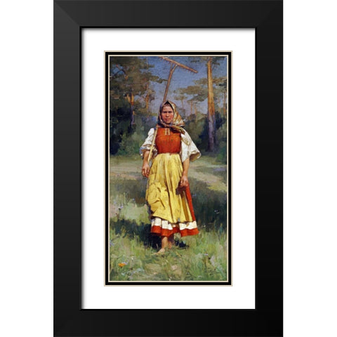 The Village Girl Black Modern Wood Framed Art Print with Double Matting by Gorokhoff, Ivan Lavrentievitch