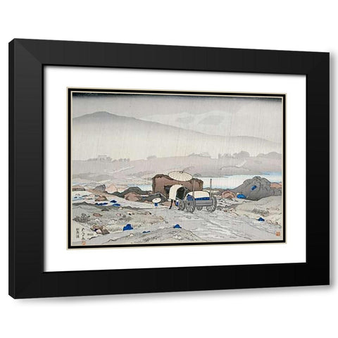 Rain at Yabakei Black Modern Wood Framed Art Print with Double Matting by Goyo, Hashiguchi