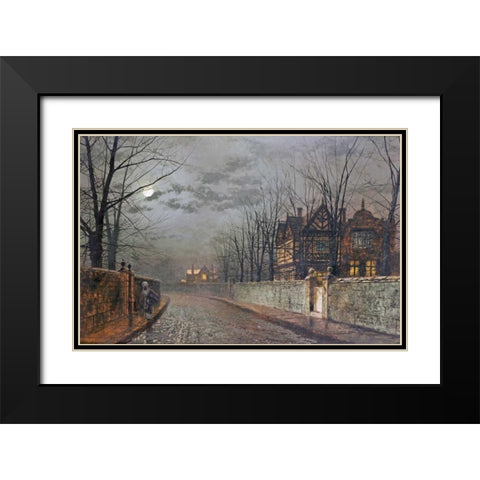 Old English House, Moonlight After Rain Black Modern Wood Framed Art Print with Double Matting by Grimshaw, John Atkinson