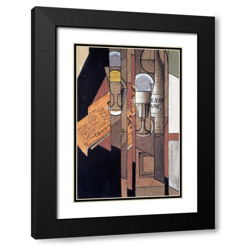 Glasses, a Newspaper and a Bottle of Wine Black Modern Wood Framed Art Print with Double Matting by Gris, Juan
