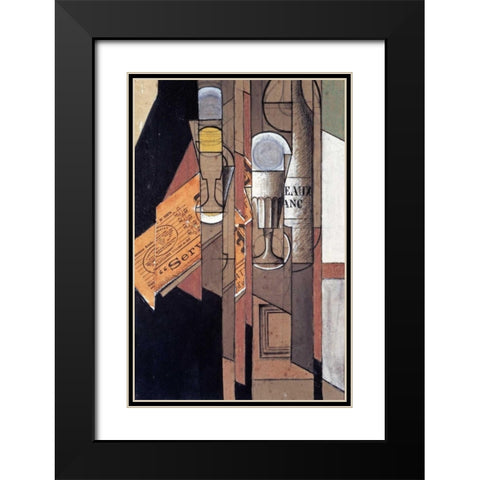 Glasses, a Newspaper and a Bottle of Wine Black Modern Wood Framed Art Print with Double Matting by Gris, Juan
