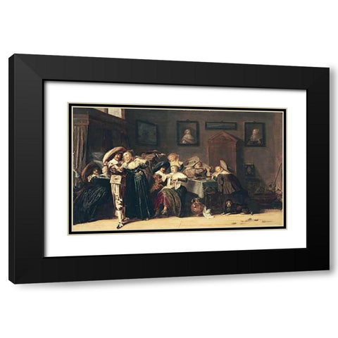 An Elegant Company Carousing In An Interior Black Modern Wood Framed Art Print with Double Matting by Hals, Dirk