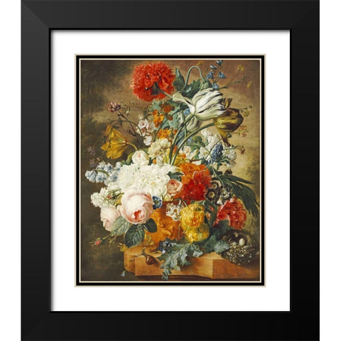 Tulips, An Opium Poppy, Hyacinths, Anemones, Auricolas, Convolvuli Black Modern Wood Framed Art Print with Double Matting by Hendriks, Wybrand