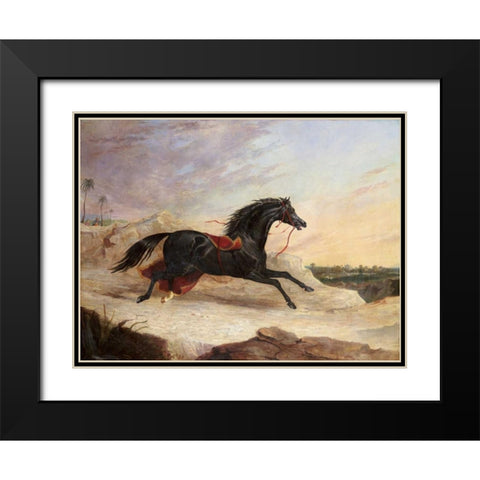 Arabs Chasing a Loose Arab Horse In An Eastern Landscape Black Modern Wood Framed Art Print with Double Matting by Herring, John Frederick