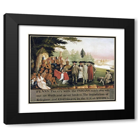 Penns Treaty With The Indians Black Modern Wood Framed Art Print with Double Matting by Hicks, Edward