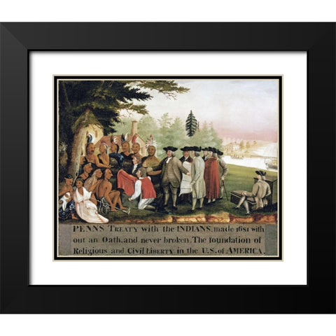 Penns Treaty With The Indians Black Modern Wood Framed Art Print with Double Matting by Hicks, Edward
