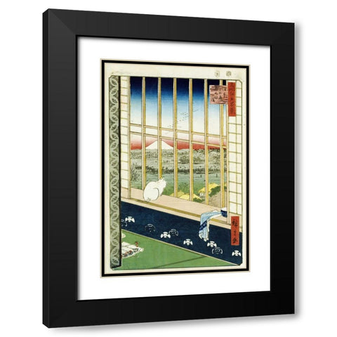 Asakusa Rice Fields During The Festival of The Cock Black Modern Wood Framed Art Print with Double Matting by Hiroshige