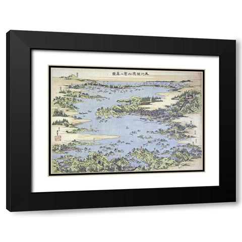 Map of Shiogama and Matsushima In Oshu Black Modern Wood Framed Art Print with Double Matting by Hokusai