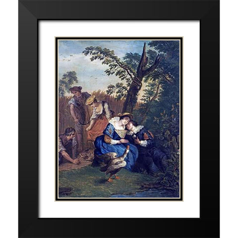 A Courting Couple Beneath a Tree Black Modern Wood Framed Art Print with Double Matting by Horemans, Jan Josef