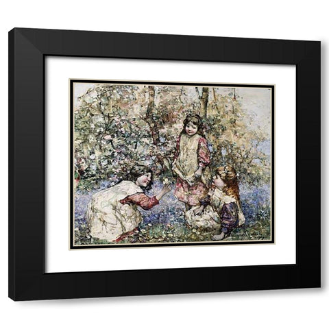 Gathering Primroses Black Modern Wood Framed Art Print with Double Matting by Hornel, Edward Atkinson