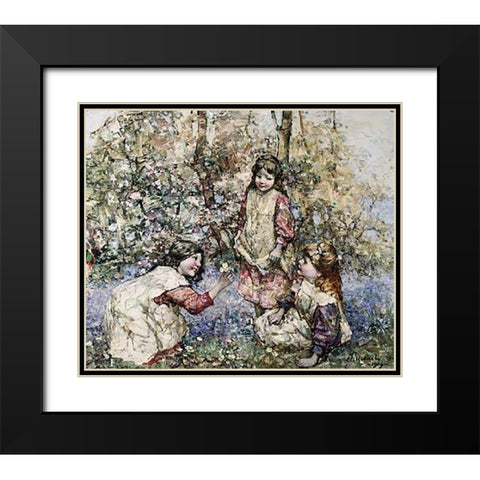 Gathering Primroses Black Modern Wood Framed Art Print with Double Matting by Hornel, Edward Atkinson