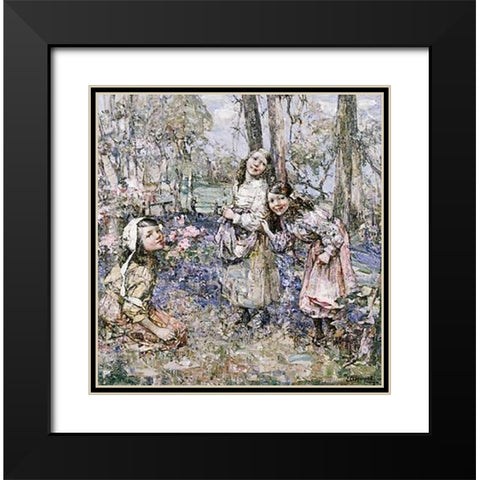 Gathering Bluebells Black Modern Wood Framed Art Print with Double Matting by Hornel, Edward Atkinson