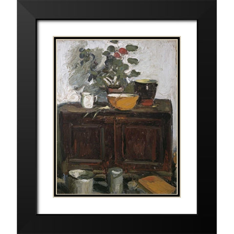 The Kitchen Dresser, Larkhall Black Modern Wood Framed Art Print with Double Matting by Hunter, George Leslie