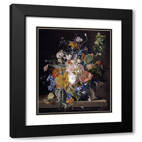 Poppies, Hollyhock, Morning Glory, Viola, Daisies Black Modern Wood Framed Art Print with Double Matting by Van Huysum, Jan