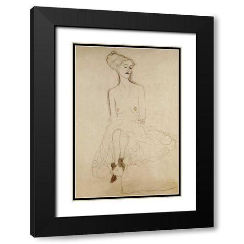 Seated Woman Black Modern Wood Framed Art Print with Double Matting by Klimt, Gustav