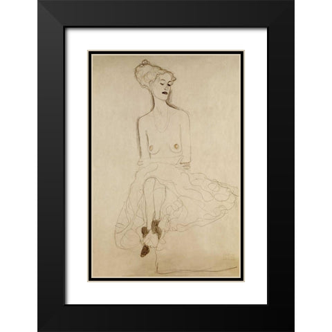 Seated Woman Black Modern Wood Framed Art Print with Double Matting by Klimt, Gustav