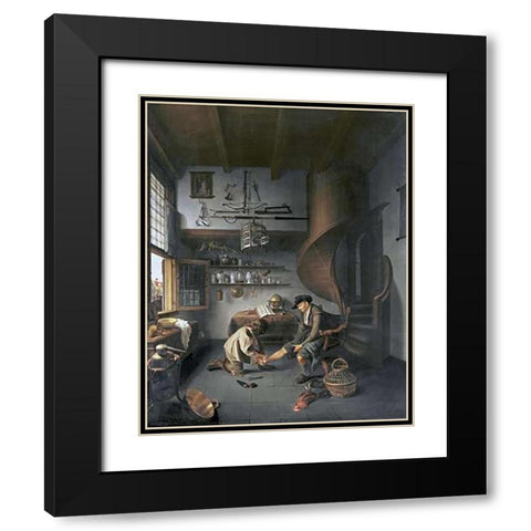 A Barber Surgeon Tending a Peasants Foot Black Modern Wood Framed Art Print with Double Matting by Koedijck, Isaack