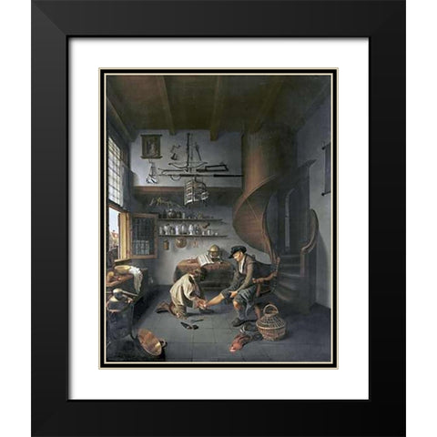 A Barber Surgeon Tending a Peasants Foot Black Modern Wood Framed Art Print with Double Matting by Koedijck, Isaack