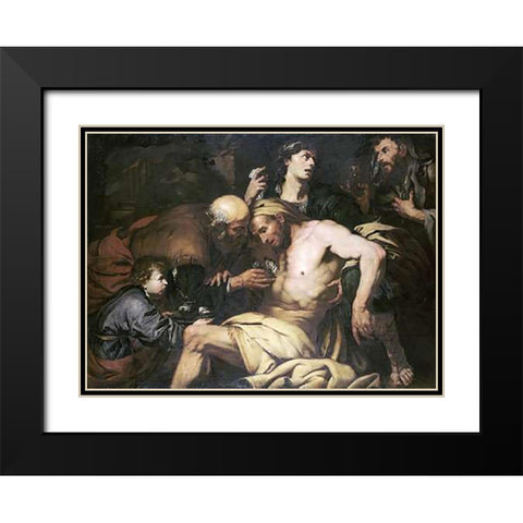 The Good Samaritan Black Modern Wood Framed Art Print with Double Matting by Langetti, Giovanni Battista