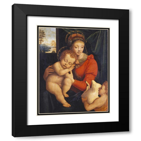 The Madonna With The Sleeping Child and The Infant Baptist Black Modern Wood Framed Art Print with Double Matting by Lanino, Bernardino
