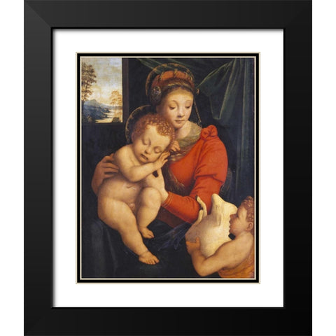 The Madonna With The Sleeping Child and The Infant Baptist Black Modern Wood Framed Art Print with Double Matting by Lanino, Bernardino