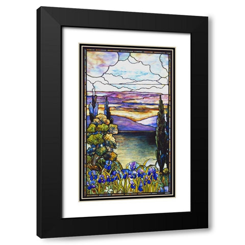 Lakeland Scene With Blue and Purple Irises Black Modern Wood Framed Art Print with Double Matting by Lederle