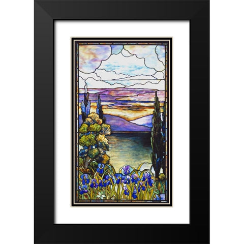 Lakeland Scene With Blue and Purple Irises Black Modern Wood Framed Art Print with Double Matting by Lederle