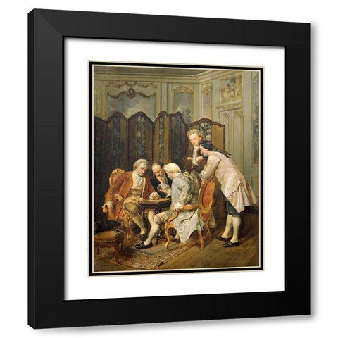 The Backgammon Players Black Modern Wood Framed Art Print with Double Matting by Escosura, Ignacio Leon