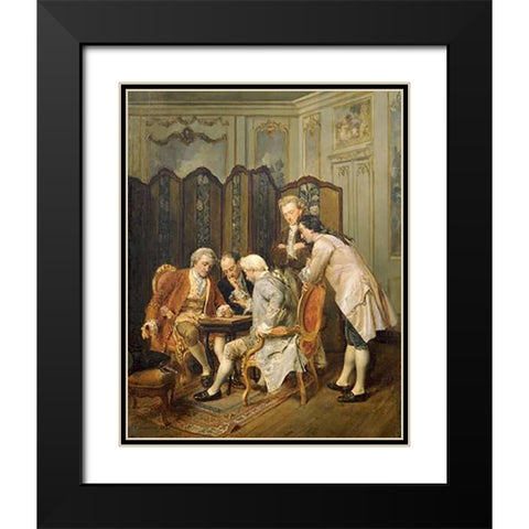 The Backgammon Players Black Modern Wood Framed Art Print with Double Matting by Escosura, Ignacio Leon