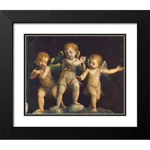Three Cherubs Black Modern Wood Framed Art Print with Double Matting by Luini, Bernandino