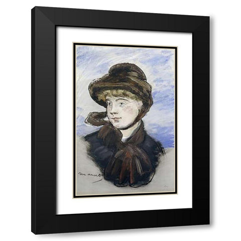 Young Girl in a Brown Hat Black Modern Wood Framed Art Print with Double Matting by Manet, Edouard