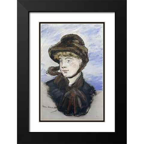 Young Girl in a Brown Hat Black Modern Wood Framed Art Print with Double Matting by Manet, Edouard