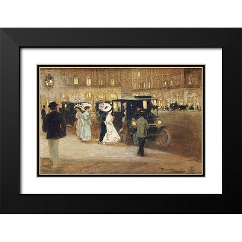 Getting Into The Car Black Modern Wood Framed Art Print with Double Matting by Marcel-Clement, Amedee Julien