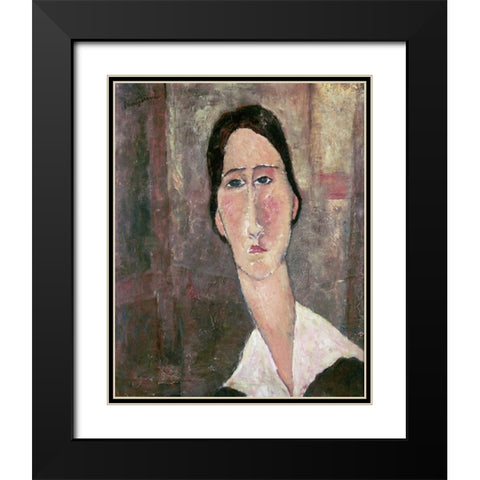 Portrait of Jeanne Hebuterne Black Modern Wood Framed Art Print with Double Matting by Modigliani, Amedeo