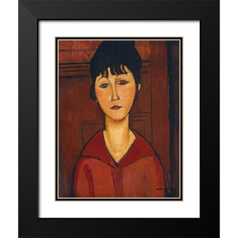 Head of a Young Girl Black Modern Wood Framed Art Print with Double Matting by Modigliani, Amedeo