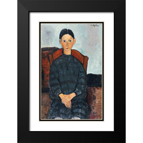 Young Girl With a Black Apron Black Modern Wood Framed Art Print with Double Matting by Modigliani, Amedeo