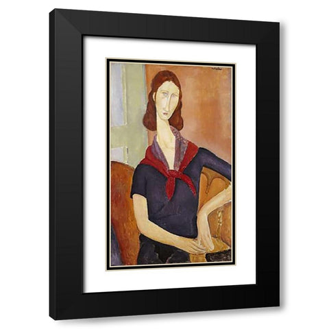 Jeanne Hebuterne (with a Scarf) Black Modern Wood Framed Art Print with Double Matting by Modigliani, Amedeo