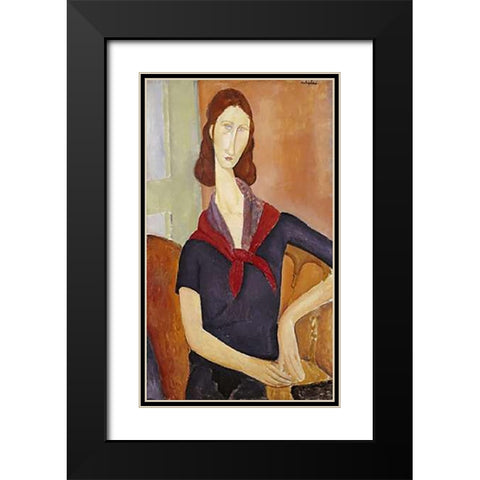 Jeanne Hebuterne (with a Scarf) Black Modern Wood Framed Art Print with Double Matting by Modigliani, Amedeo
