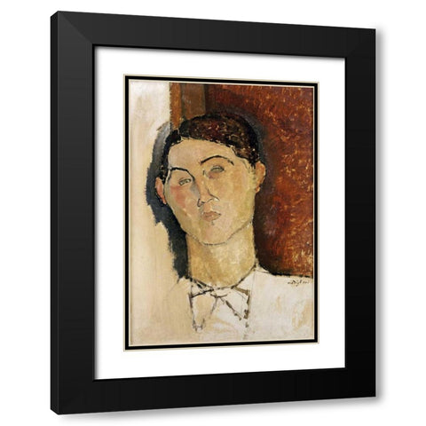 Tete De Jeune Homme Black Modern Wood Framed Art Print with Double Matting by Modigliani, Amedeo